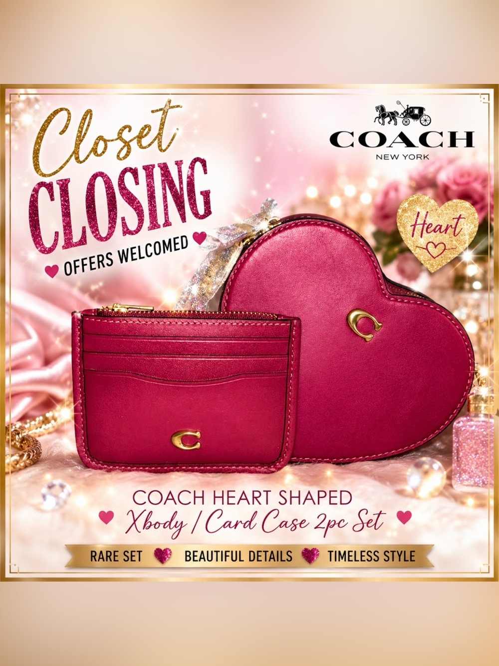 Coach HEART Shaped Xbody/Card Case 2pc Set